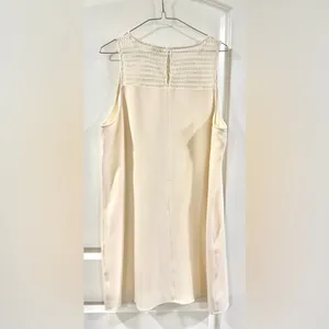Cream Sleeveless Shift Dress XL Textured Crochet Yoke Lined Neutral Minimalist thumbnail 4