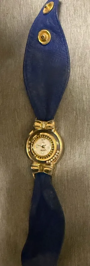 Gold majestron watch with Blue Leather strap - Women Accessories thumbnail 1