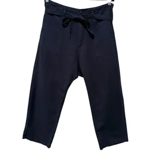THE GREAT Convertible Cropped Trouser Pants Sz 3 Linen Cotton Utility Tie Waist thumbnail 4
