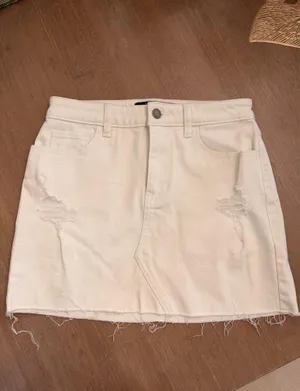 Hollister White Distressed Mini Denim Skirt thumbnail 1
