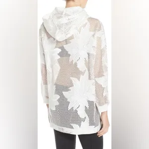 Free People FP Movement White Floral Mesh Hoodie High Low Hem Sweatshirt‎ Large thumbnail 3