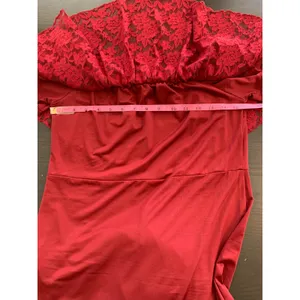Burgundy Lace Off-Shoulder Maxi‎ Dress Romantic Vampire Whimsigoth Soft Goth M thumbnail 8