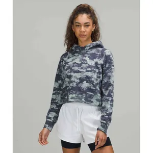 Lululemon Loungeful Cropped Hoodie Women 6 Heritage Camo Blue Fleece LW3FPWS thumbnail 2