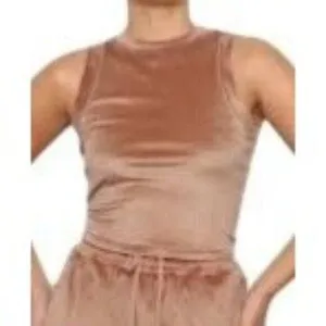 Skims‎ Velour Tank Top Size Large Velvet Sleeveless Cropped Brown Tan Stretch thumbnail 2