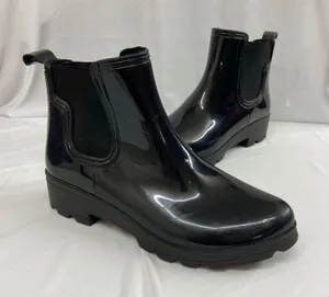 Capelli New York women's black glossy rubber ankle rain boots stretch slip on 11 thumbnail 1