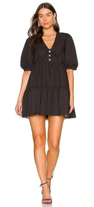 AMANDA UPRICHARD Evangeline Dress in Eclipse black gold buttons mini‎ collar thumbnail 1