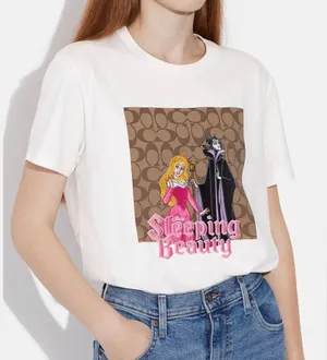 NWT Disney X Coach Signature Sleeping Beauty T‎ Shirt off white size L thumbnail 1