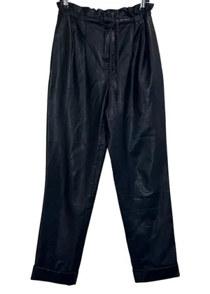 Alice + Olivia Womens Black Faux Leather Ankle Trousers Pants XS Pockets Pleated thumbnail 1