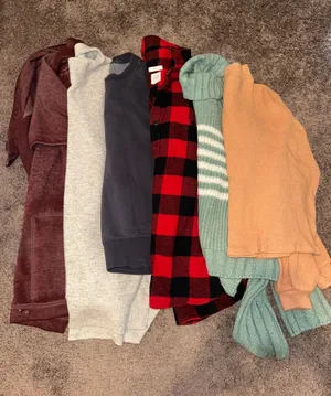 Size large fall/winter sweatshirt, sweater, and flannel bundle thumbnail 1