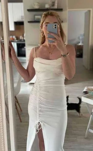 ZARA maxi white dress draped ruched wedding party coctail thumbnail 1