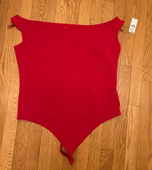 New With Tags Express Body Contour High Compression Off The Shoulder Bodysuit Lipstick Red Size XL thumbnail 3