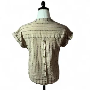 Fifty Street‎ Striped V Neck Blouse Boho Chic Button Back Top Casual Relaxed Fit thumbnail 2