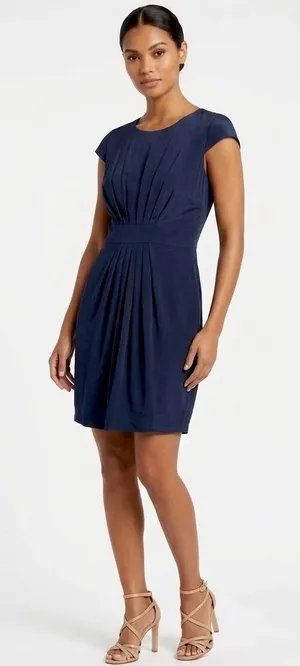 Amanda Uprichard Silk Cap Sleeve Pleated Shift Mini Dress Navy Blue Size L NEW thumbnail 1