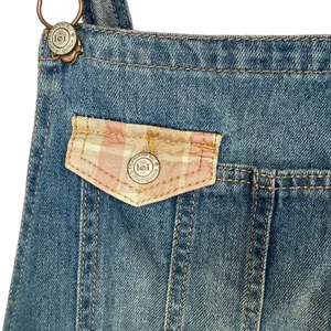 Lei Juniors L Blue Denim Overalls Plaid‎ Patchwork Shorts 100% Cotton Shortall thumbnail 4