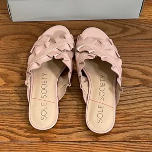 Sole Society Mandi Ruffled Leather Slide‎ Sandals Spring Blush Pink 7M 37.5 thumbnail 4
