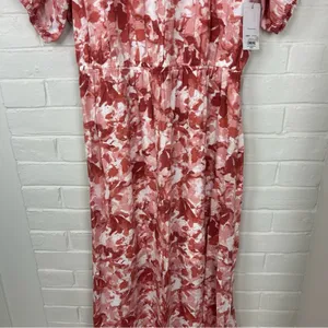 NWT Nine West Puff Sleeve Chiffon Maxi Midi Dress In Pink Abstract Floral M thumbnail 5