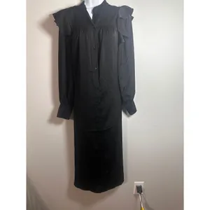 Banana Republic Black Flutter Midi Shirtdress Ruffle‎ Sleeve Button Front XS NWT thumbnail 2