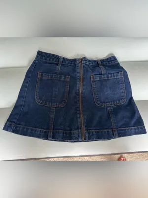 Vintage Y2K Forever 21 Los Angeles Dark Denim Zip-Front A-Line Mini Skirt sz 27 thumbnail 3