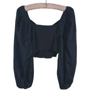 Abercrombie Womens Balloon Sleeve Crop Top Size M Black Coquette Romantic Dainty thumbnail 3