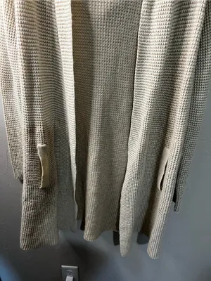Carve Designs Alamosa Cream Wool Alpaca Blend Waffle Knit Hooded Long Cardigan thumbnail 4