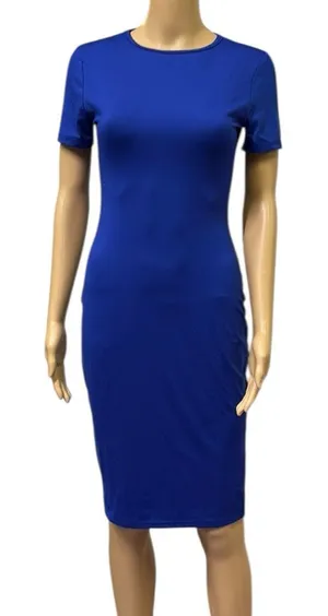 Source Unknown Royal Blue Short Sleeve Midi Bodycon Shirt Dress Womens Small thumbnail 1