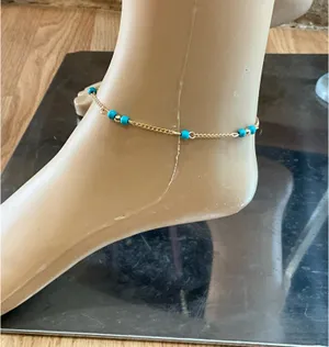 Elegant Turquoise Beaded Gold Anklet Blue thumbnail 2