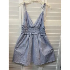 Blue‎ & White Striped Zara Dress With Adjustable Straps & Smocked Waist Size L thumbnail 2