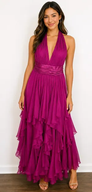 NWT JS Collections Pink Ruffle Halter Maxi Dress Formal Prom Size 10 thumbnail 1