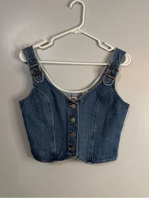 Levi's Blue Denim Button-Front Crop Top Size Small Slim Fit thumbnail 7
