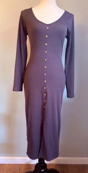 Fiestar Large Ribbed Knit Maxi Dress Long Sleeve boho Y2K fall bodycon sexy casual party thumbnail 1