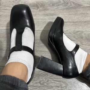 BAMBOO Black Academia‎ Platform Mary Jane Pumps Chucky Heel 9 Faux Leather Y2K thumbnail 1