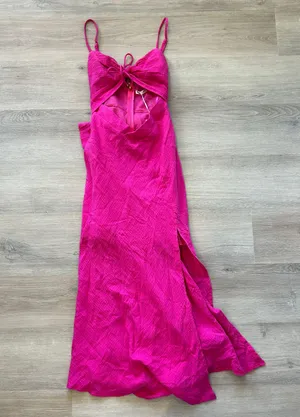 Twin Flame Drawstring Bust Midi Dress in Hot Pink thumbnail 4