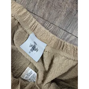 Inoah Crinkle Tan Beige Shirt Crop Pants Outfit Matching Set Small thumbnail 7