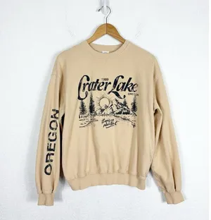 Urban Outfitters Crater Lake Overdyed Crew Neck Sweatshirt Small Yellow Oregon thumbnail 3