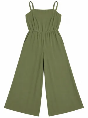 Old Navy Olive Green Wide-Leg Cropped Jumpsuit – Size L thumbnail 1