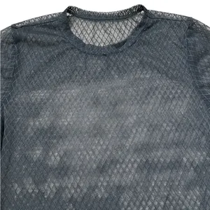 Womens Black Goth Sheer Mesh Top Short Sleeve Rave Festival Gothic Size Large thumbnail 2