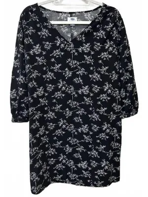 Old Navy Black Floral‎ Print Dress Cottagecore Dark Garden Artsy Women's Large thumbnail 1