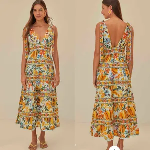 Farm Rio Blue Spring Bananas Midi Dress Size Large Tropical Vacation Casual thumbnail 11