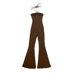 Princess Polly 4 Brown Cutout Halter Flare Jumpsuit Y2K Festival Going Out thumbnail 3