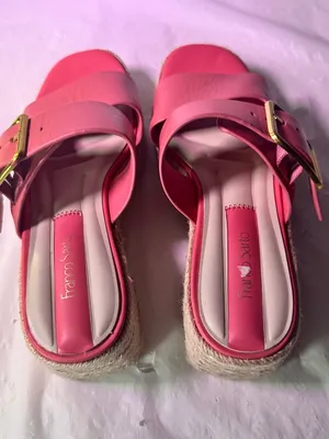 Franco Sarto Coral Pink Espadrille Wedge Slide with Gold Buckle thumbnail 8