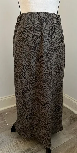 A New Day Leopard Print Maxi Slip Skirt XS‎ Brown Black Elastic Waist Minimalist Boho Chic thumbnail 1