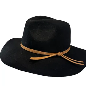 Black‎ Wool Rancher Fedora Wide Brim Western Boho Festival Minimalist Hat OSFA thumbnail 6