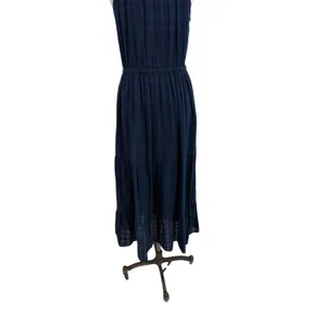 Self Contrast Navy Gauze Halter‎ Tiered Midi Dress Boho Sleeveless Size Medium thumbnail 7