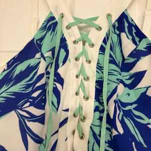 Jealous Tomato Blue And White Lace‎ Up Maxi Dress Size Small thumbnail 4