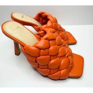 Marc Fisher LTD Dakina Orange Leather Woven Square Toe‎ Heel Mules Size 5.5 thumbnail 2