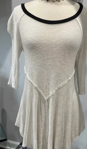 Free People Intimately Off-White with Black 3/4 Sleeve Weekend Layering Top thumbnail 2