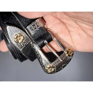 Vintage Nicole Black Suede Silver Western Buckle Belt - M/L 38.5" Slim‎ thumbnail 3