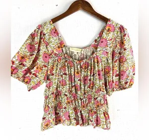 Cynthia Rowley M Multicolored Floral Ruched Crop Blouse thumbnail 8