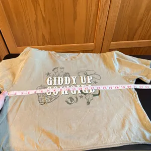 Organic Generation Size Large Cowgirl Giddy Up‎ Green T-Shirt Graphic Crop thumbnail 6