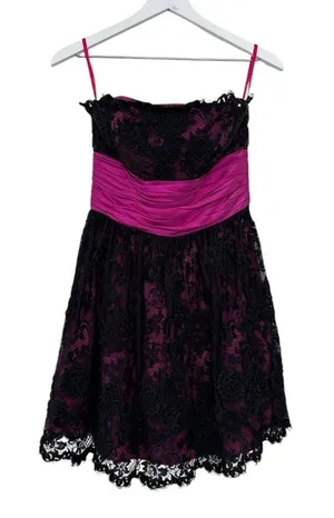 Betsey Johnson Strapless Lace Dress Pink Black Party Cocktail Size 8 thumbnail 1